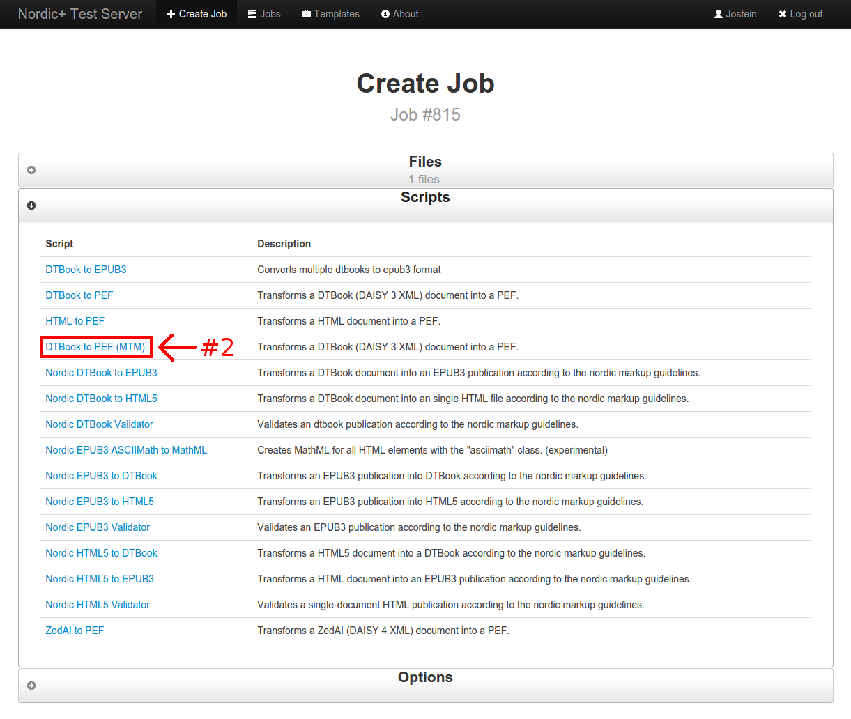 screenshot of the script listing when creating a job