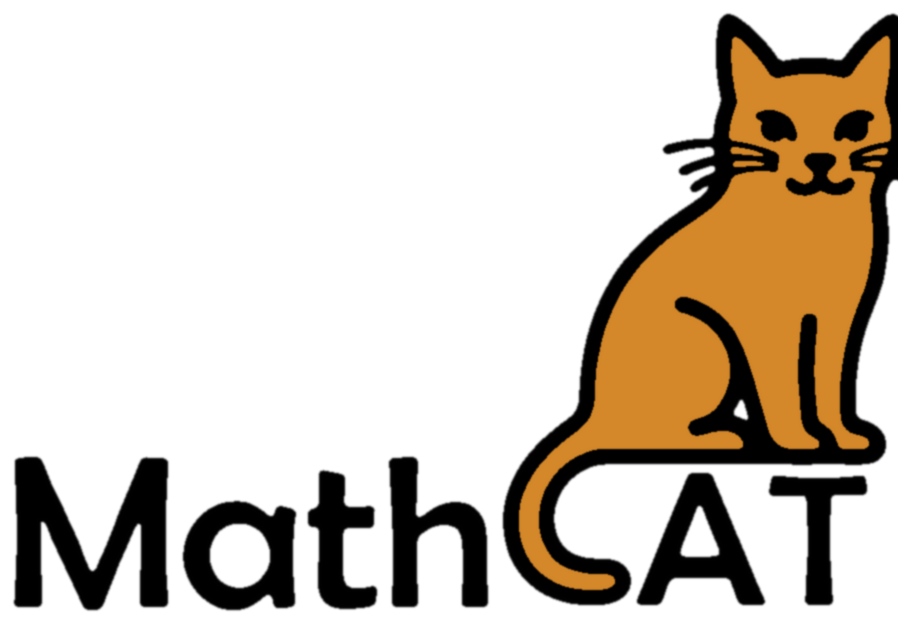 Logo for MathCAT. a brown cat sits upright. Its tail swoops down to form the capital letter C in the word MathCAT.